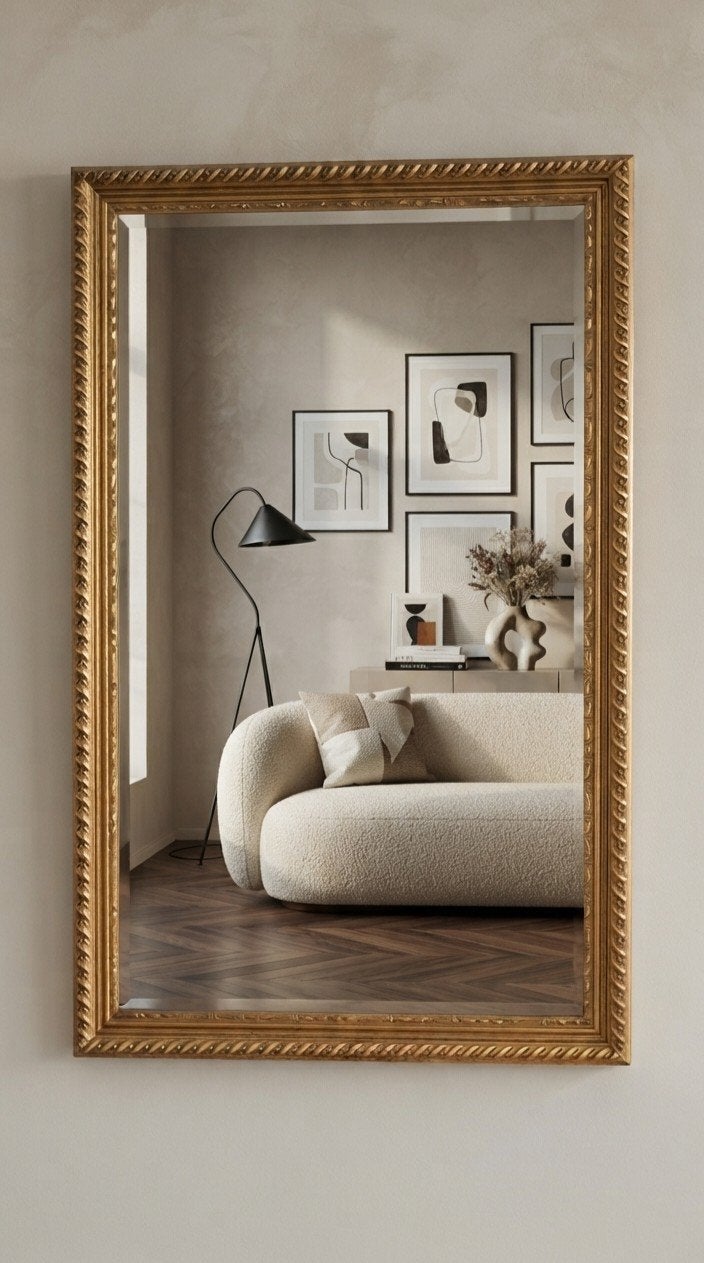 Antieke vintage facet geslepen spiegel met gouden houten lij, Ophalen