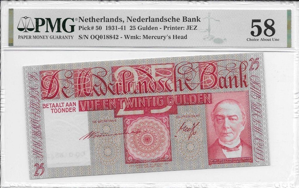 25 gulden 1931 'Mees' PMG 58 Uncirculated, Postzegels en Munten, Ophalen of Verzenden, 25 gulden, Los biljet