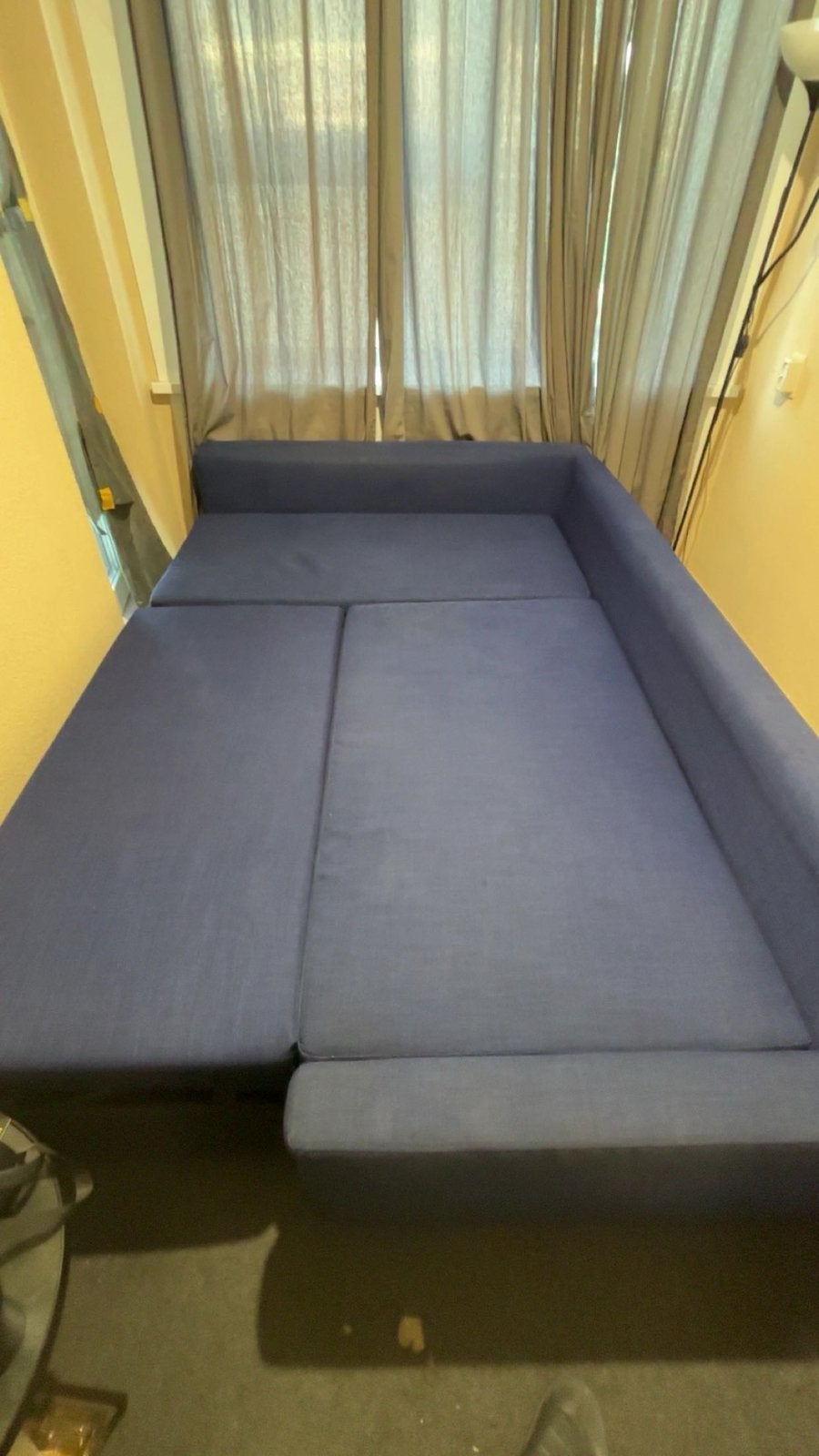 IKEA FRIHETEN Hoekbank / Slaapbank - Blauw - Goede staat, Huis en Inrichting, Ophalen of Verzenden, Gebruikt, Tweepersoons, Blauw