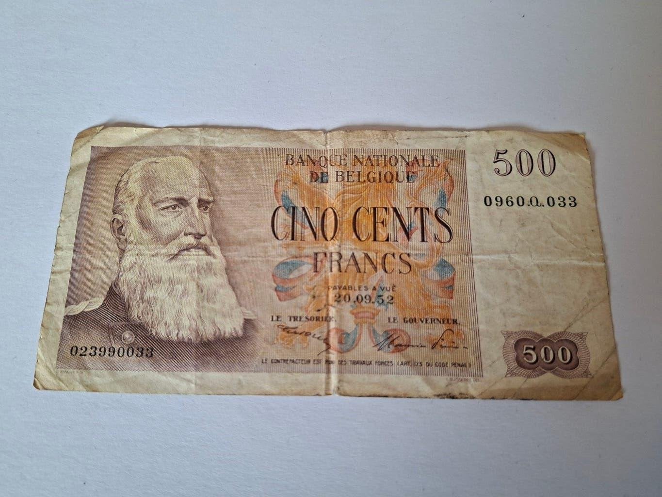 500 Frank België Francs 20.09.52 Leopold II 1952, Ophalen of Verzenden, België, Los biljet