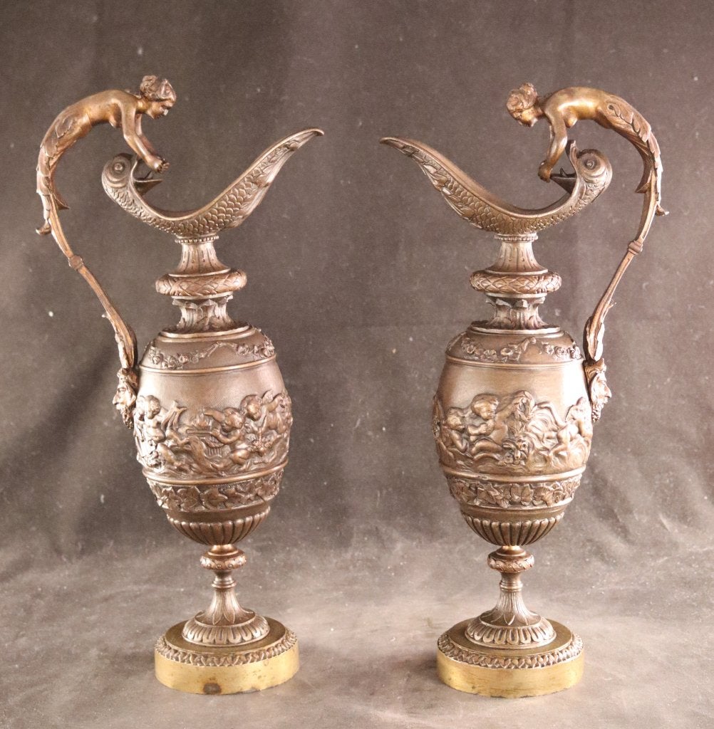 Paar antieke bronzen sierkannen, Ophalen of Verzenden