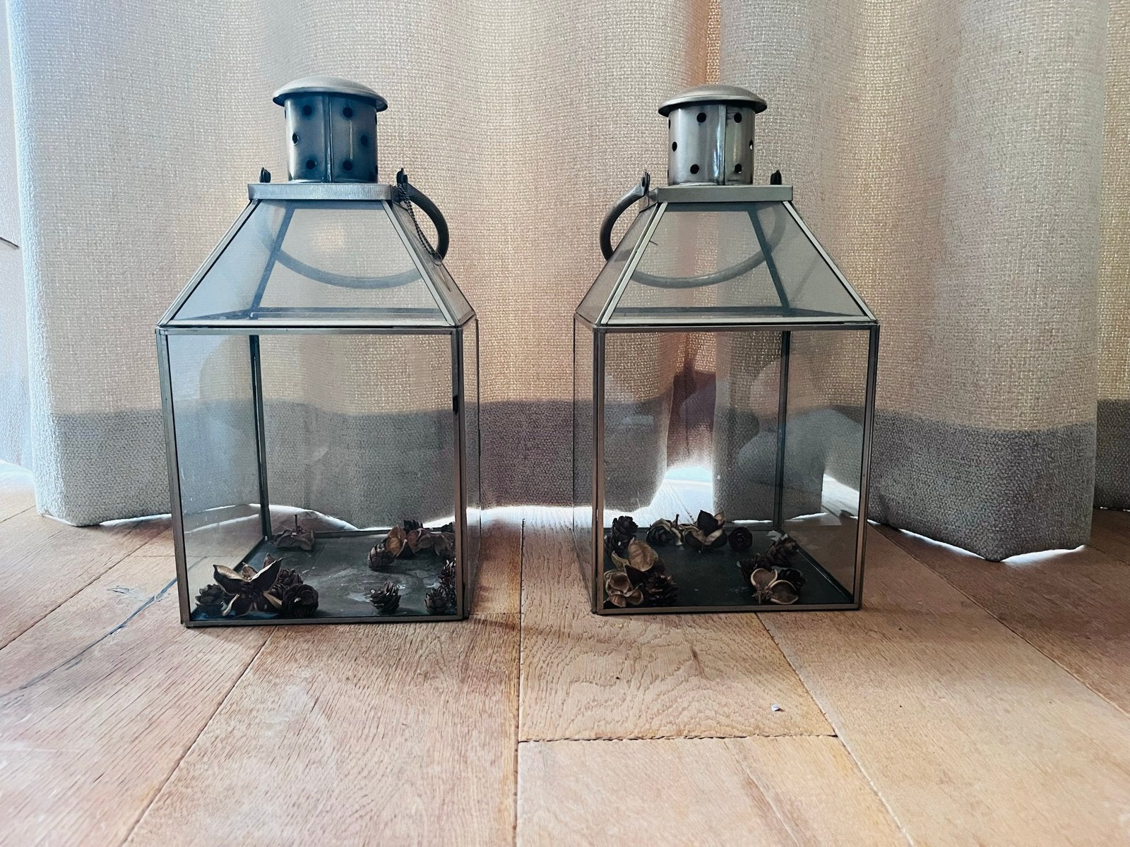 Set van 2 Riviera Maison lantaarns, Ophalen, Metaal, Zilver, Landelijk