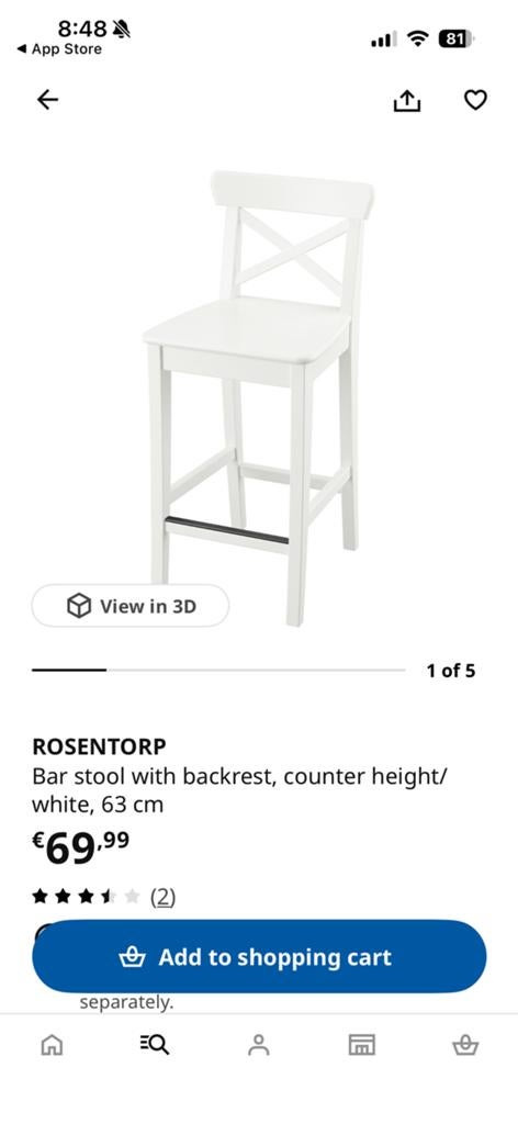 2 ikea bar krukken, Huis en Inrichting, Barkrukken, Ophalen, Gebruikt, 60 tot 90 cm, Hout