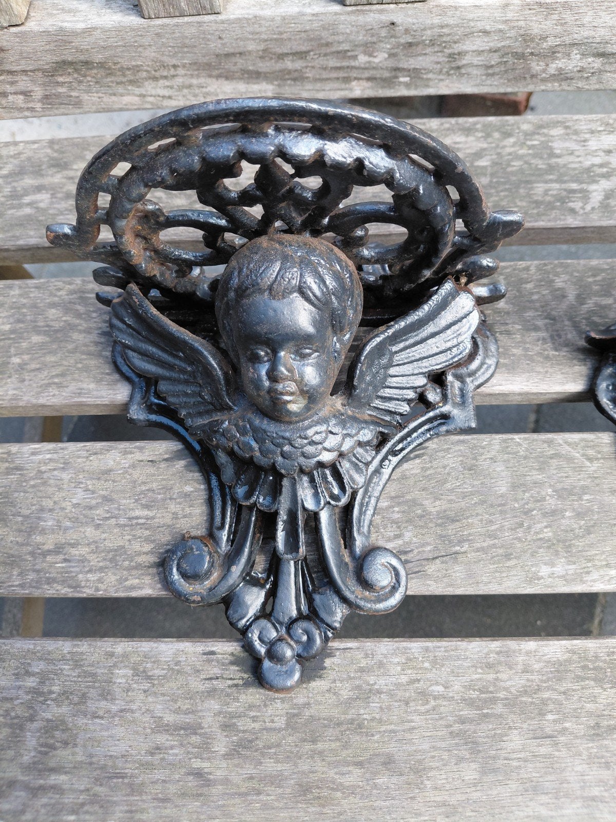 Prachtige antieke gietijzeren wandconsole met engel, Ophalen of Verzenden