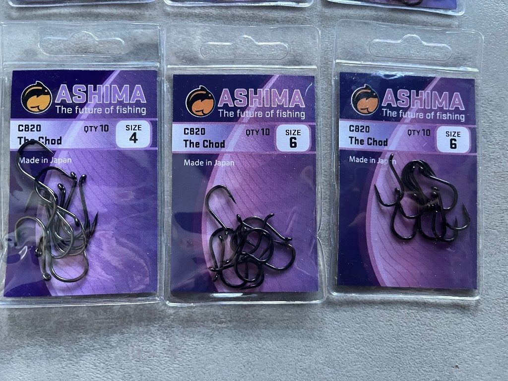 adv 165 / NIEUW set 6 pakjes karperhaken ASHIMA C820, Watersport en Boten, Hengelsport | Karpervissen, Ophalen of Verzenden, Nieuw