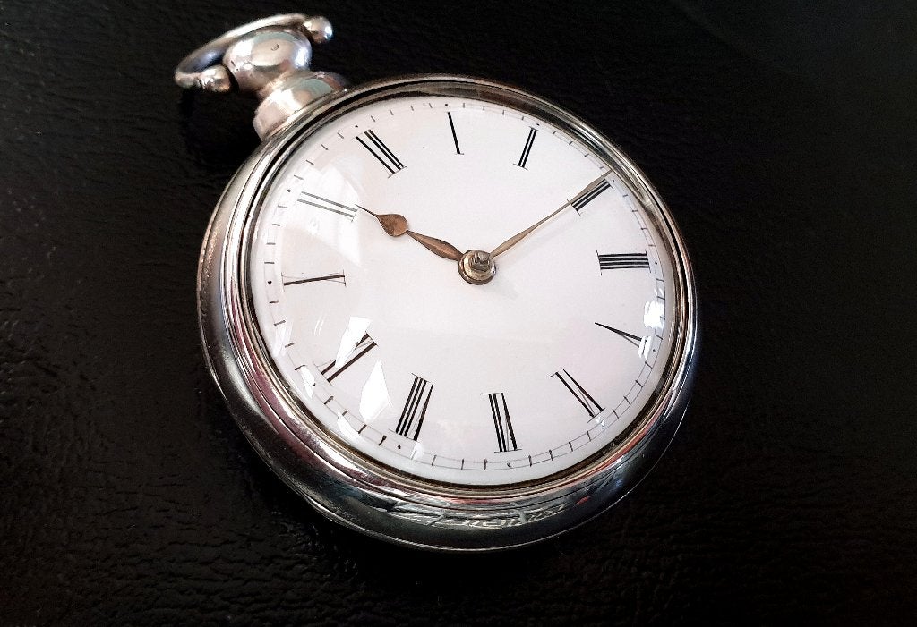 GROOT zakhorloge zilver SPILLEGANG DUBBELE KAST London 1812, Ophalen of Verzenden, Zilver, Overige typen