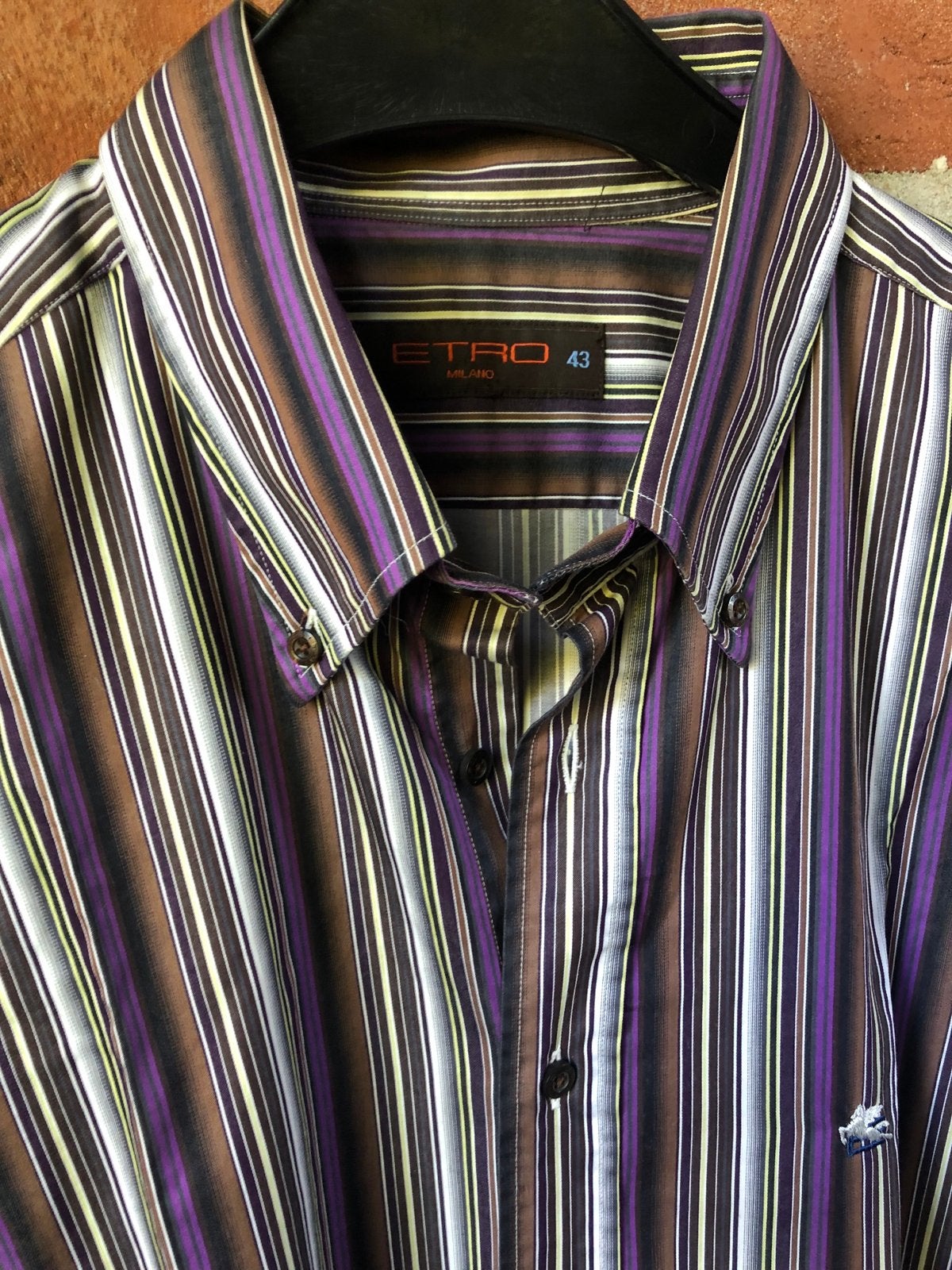 Etro Milano gestreept overhemd Katoen maat L, hals 43, Ophalen of Verzenden, Zo goed als nieuw, Meerkleurig, Halswijdte 43/44 (XL)