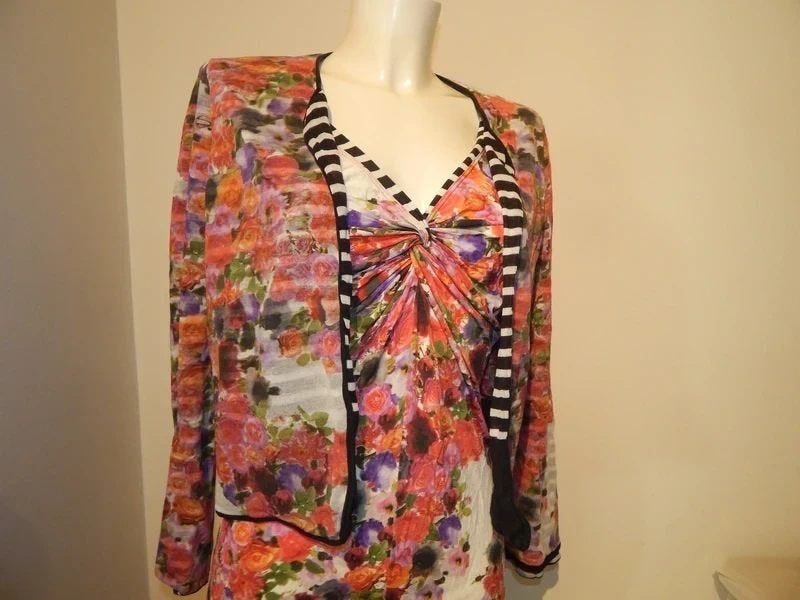 Marccain set shirt met vest bloemen print strepen draai N4, Maat 38/40 (M), Overige kleuren, Verzenden, Zo goed als nieuw