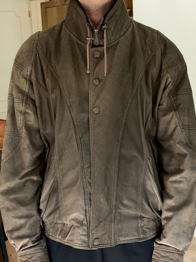 Stoere zware leren jas (bruin), maat 58 (XL), Kleding | Heren, Jassen | Winter, Bruin, Maat 56/58 (XL), Zo goed als nieuw, Unicorn