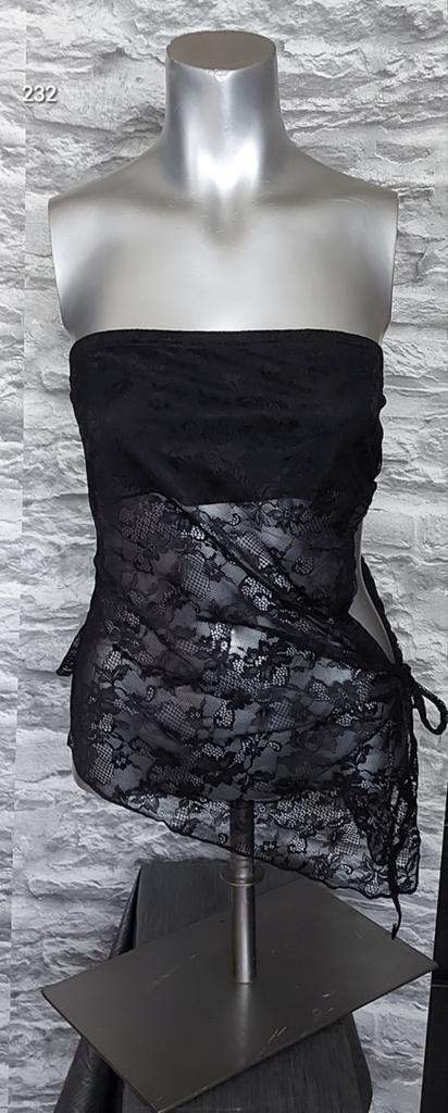 Sexy asymmetrische strapless kanten jurkje L, Ophalen of Verzenden, Zwart, Nachtkleding