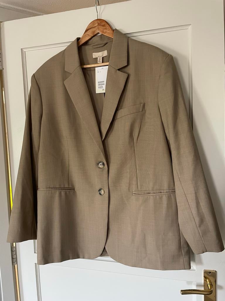 H&M blazer twill beige maat L nieuw, Kleding | Dames, Beige, Maat 42/44 (L), Nieuw, Ophalen of Verzenden