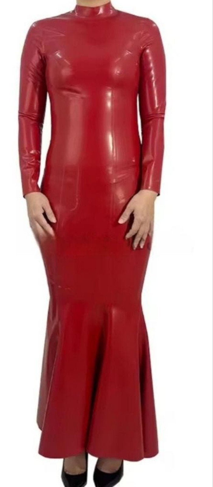 Rode latex jurk met hoge hals, tm 3XL(op maat
Latex
Maat XXS, Verzenden, Nieuw, Rood, Onder de knie