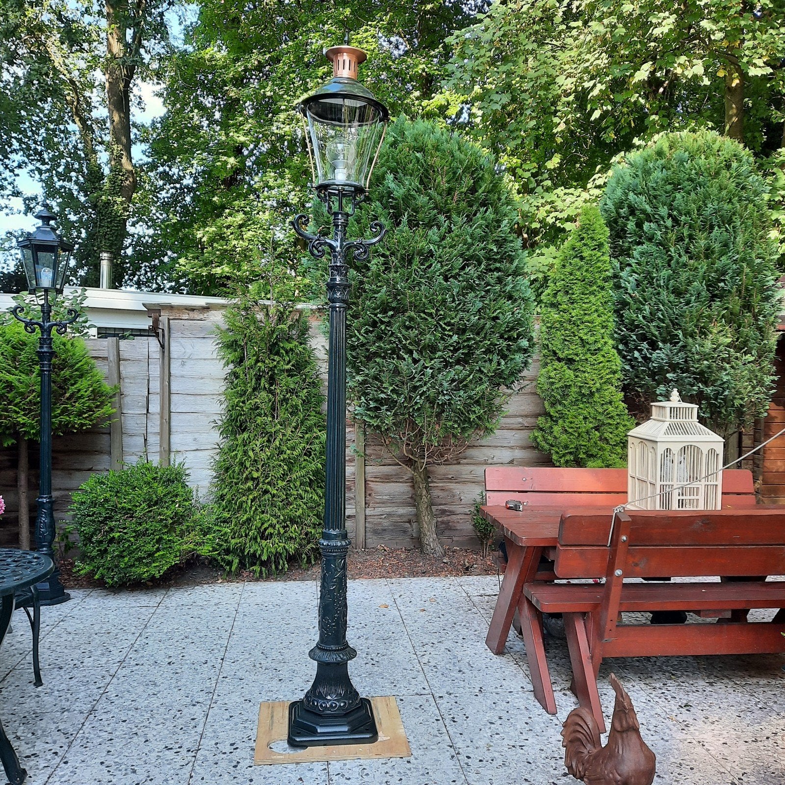 Gerestaureerde Aluminium Tuinlantaarn 3Mtr Monumentengroen, Ophalen, Staande lamp, Aluminium, Led
