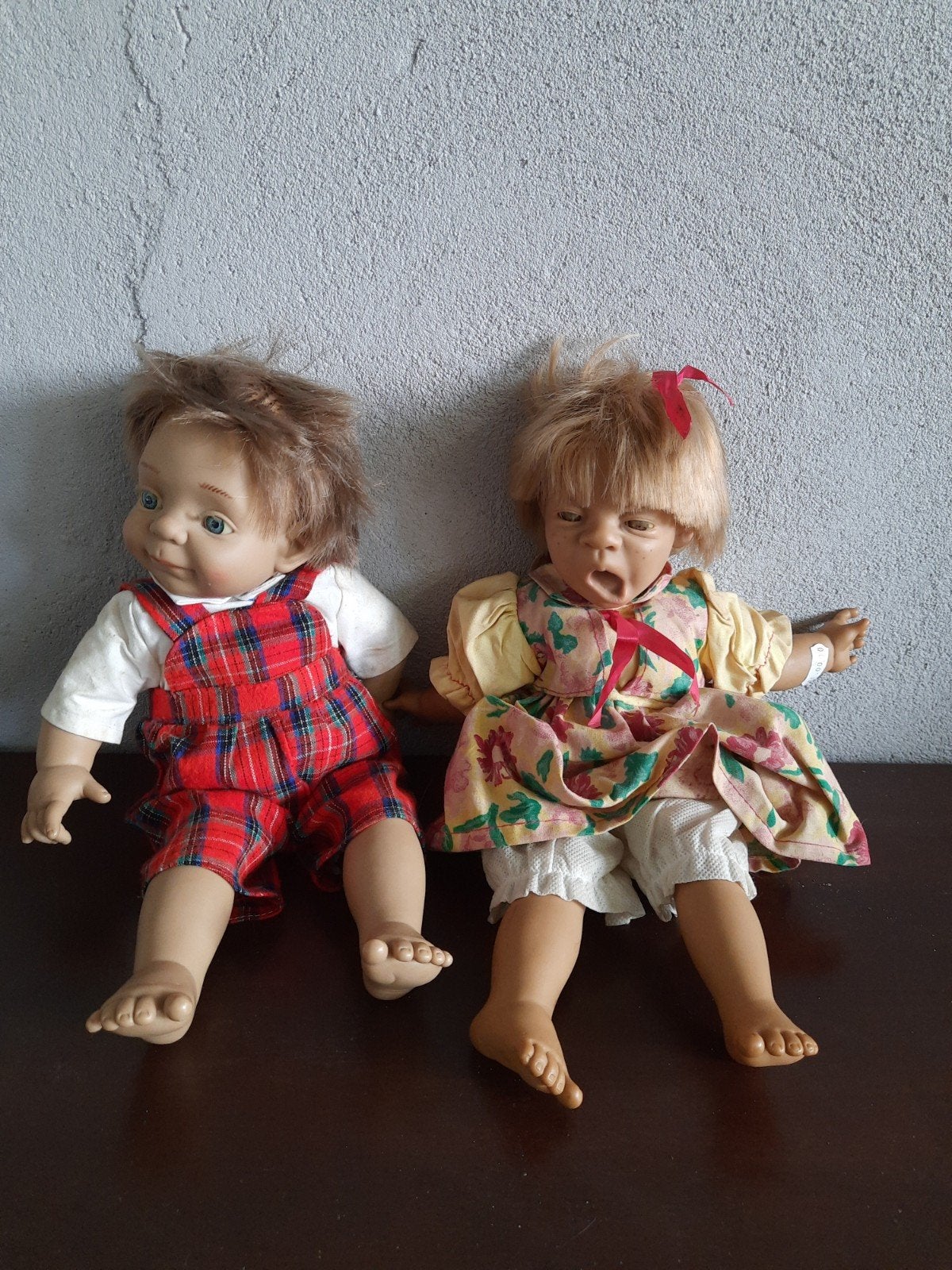 Set van 2 vintage poppen - jongen en meisje, Gebruikt, Onbekend, Ophalen of Verzenden, Onbekend
