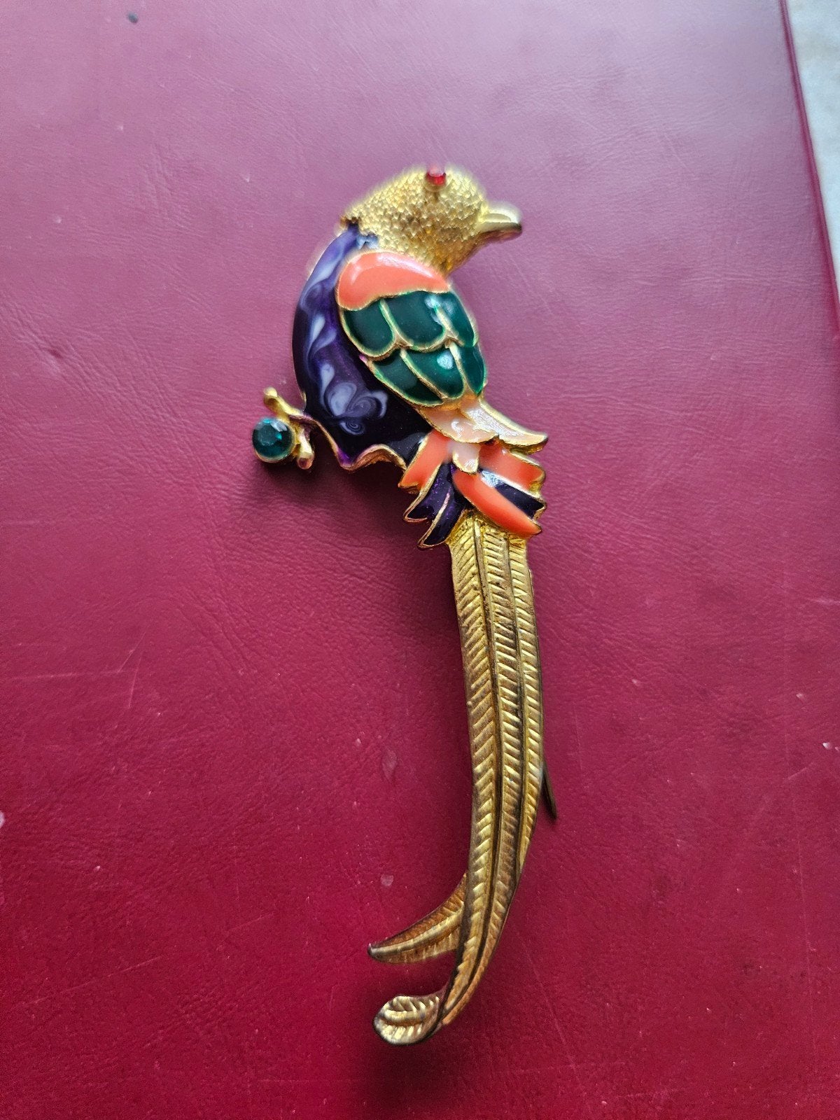 Vintage Broche Vogel met Kleurrijk Emaille en Strass, Overige materialen, Gebruikt, Ophalen of Verzenden, Goud