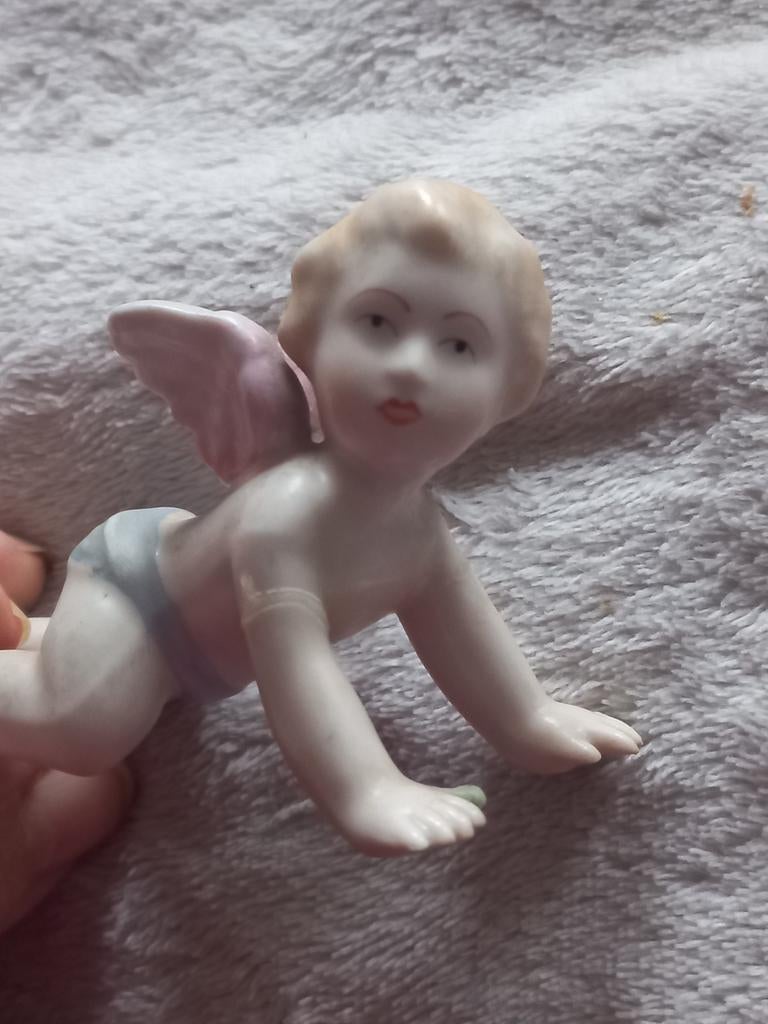 Antiek Porseleinen Cherub Piano Baby -  Dresden, Ophalen of Verzenden