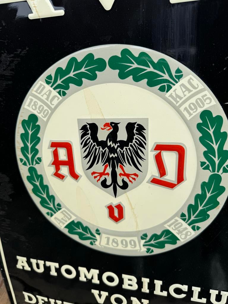 Vintage AvD reclame Bord - Automobilclub Deutschland, Reclamebord, Gebruikt, ., Ophalen of Verzenden