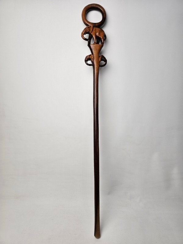 # Houten Wandelstok met Olifanten. Erg gaaf en apart. 96 cm, Diversen, Wandelstokken, Gebruikt, Ophalen