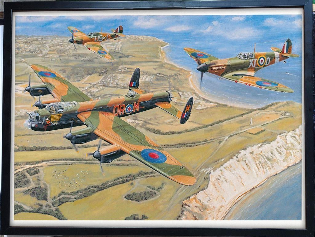 Lancaster Bomber vliegtuig ww2 Battle of Britain poster in l, Verzamelen, Verzenden, Luchtmacht, Nederland, Foto of Poster
