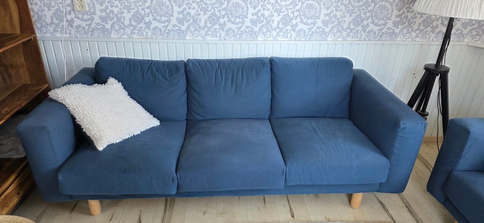 2 Comfortabele blauwe driezitsbanken, Ophalen, Gebruikt, Driepersoons, 75 tot 100 cm