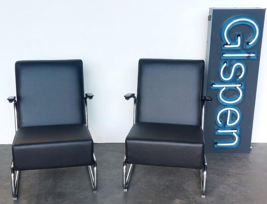Gispen 405 set/2 | nieuw leer gestoffeerd | SET-Prijs !, ., 75 tot 100 cm, Ophalen of Verzenden, Zo goed als nieuw