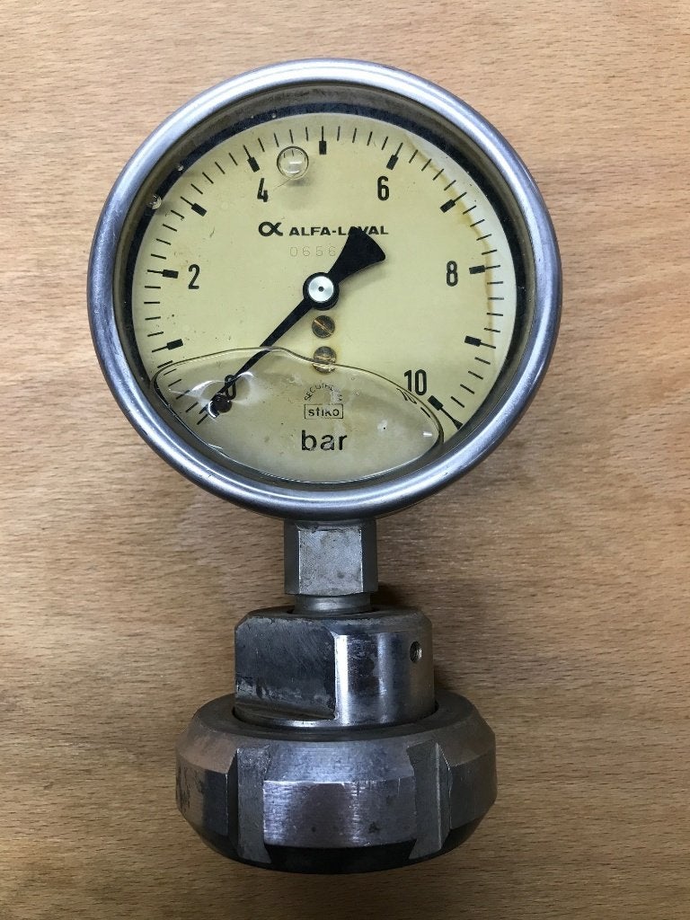 Stiko / Alfa Laval drukmeter, manometer, RVS 10 bar, Ophalen of Verzenden, Gebruikt, Druk
