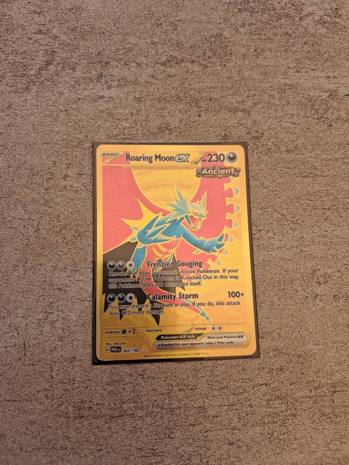 Roaring Moon ex 262/182 Gold Secret Rare Pokémon kaart, Ophalen of Verzenden, Zo goed als nieuw, Losse kaart, Foil