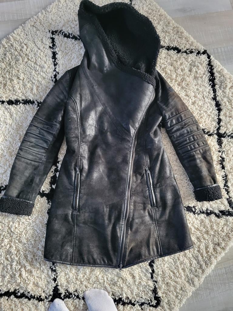 Warme elegante leren jas, maat 38, Ophalen of Verzenden