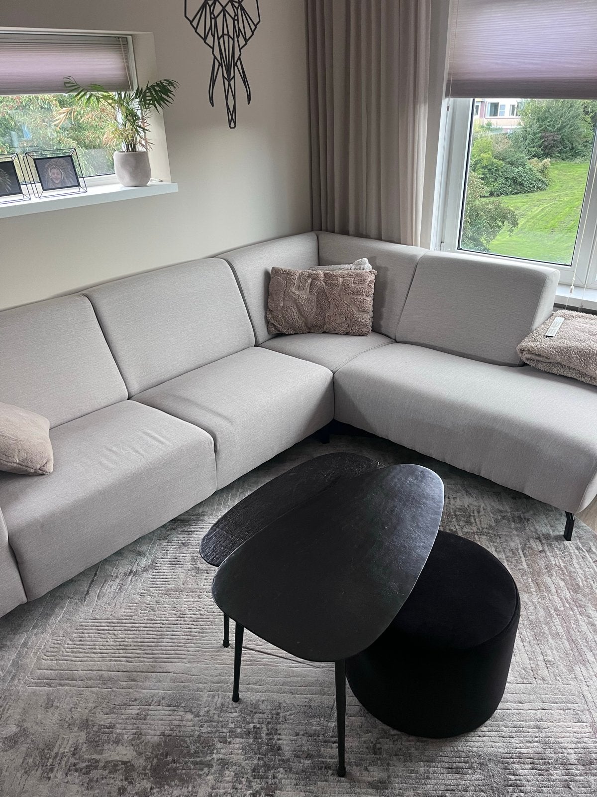 Salontafel set met poef - 2 tafels en poef, Huis en Inrichting, Tafels | Salontafels, Ophalen, Overige materialen, Gebruikt, 50 tot 100 cm