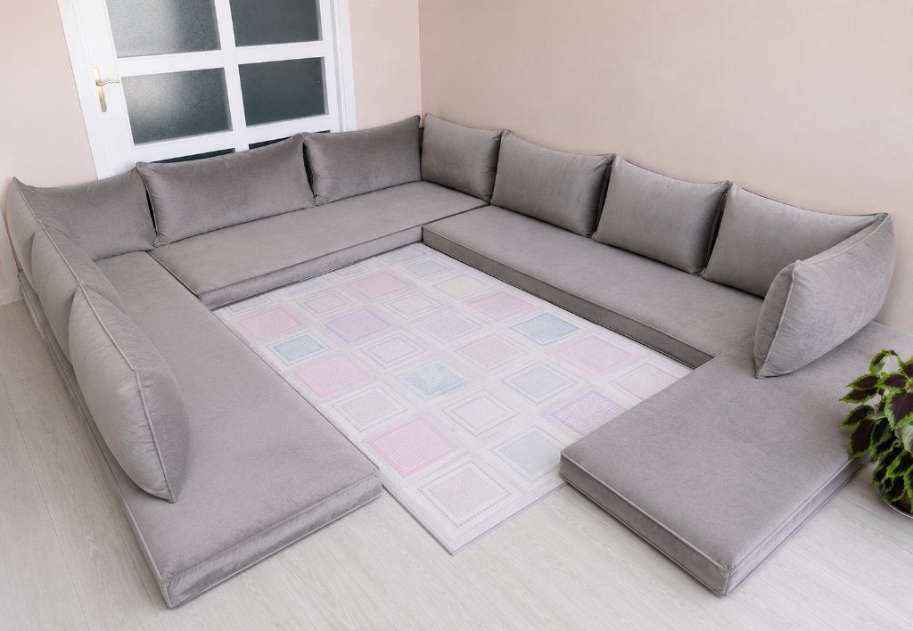 Marokkaanse vloerzit met grijs velours bekleding, Ophalen, Zo goed als nieuw, Stof, Marokkaans