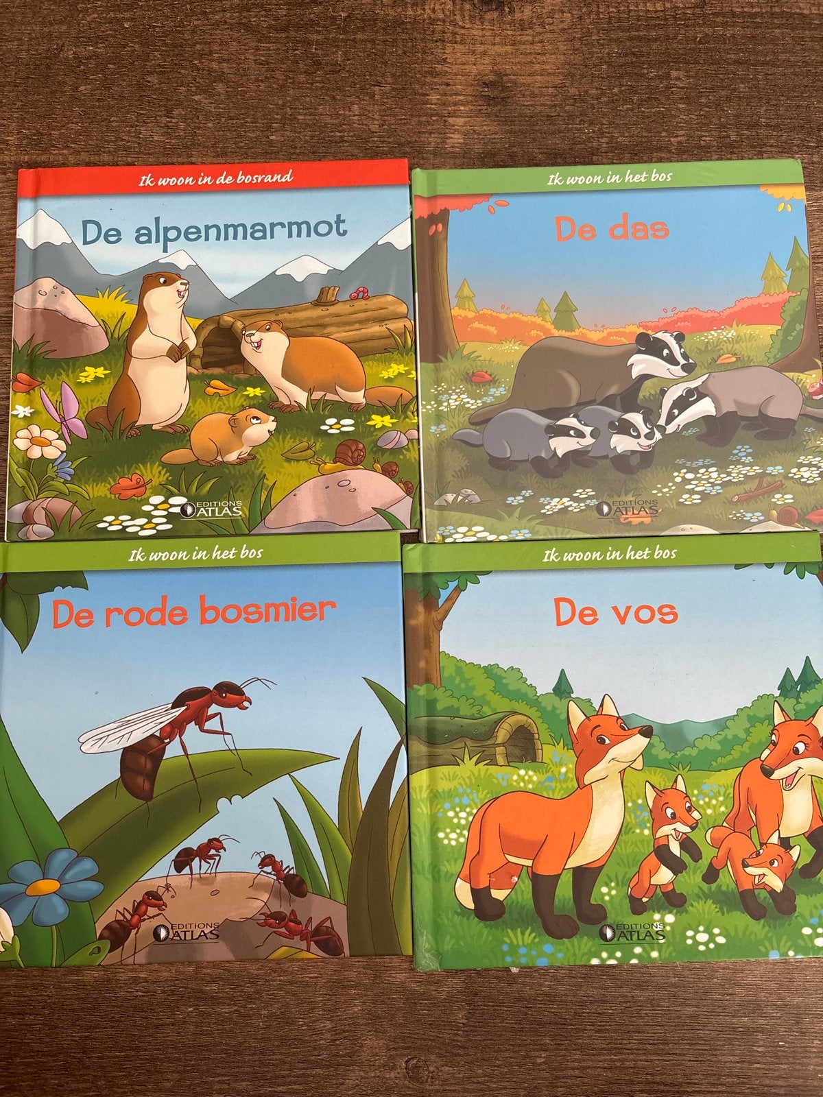 4x Dierenboeken: Alpenmarmot, Das, Rode Bosmier, Vos, Boeken, Ophalen of Verzenden, Zo goed als nieuw