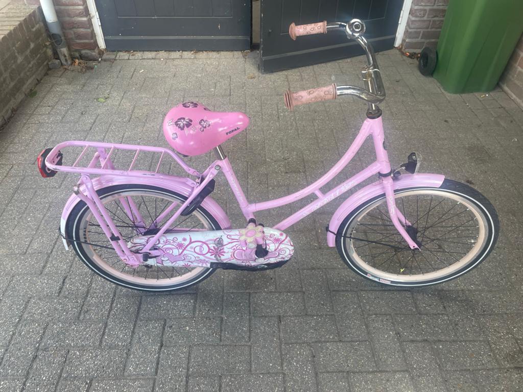 Popal omafiets 22 inch met fietstas - Roze meisjesfiets, Minder dan 47 cm, Ophalen, Gebruikt, Terugtraprem