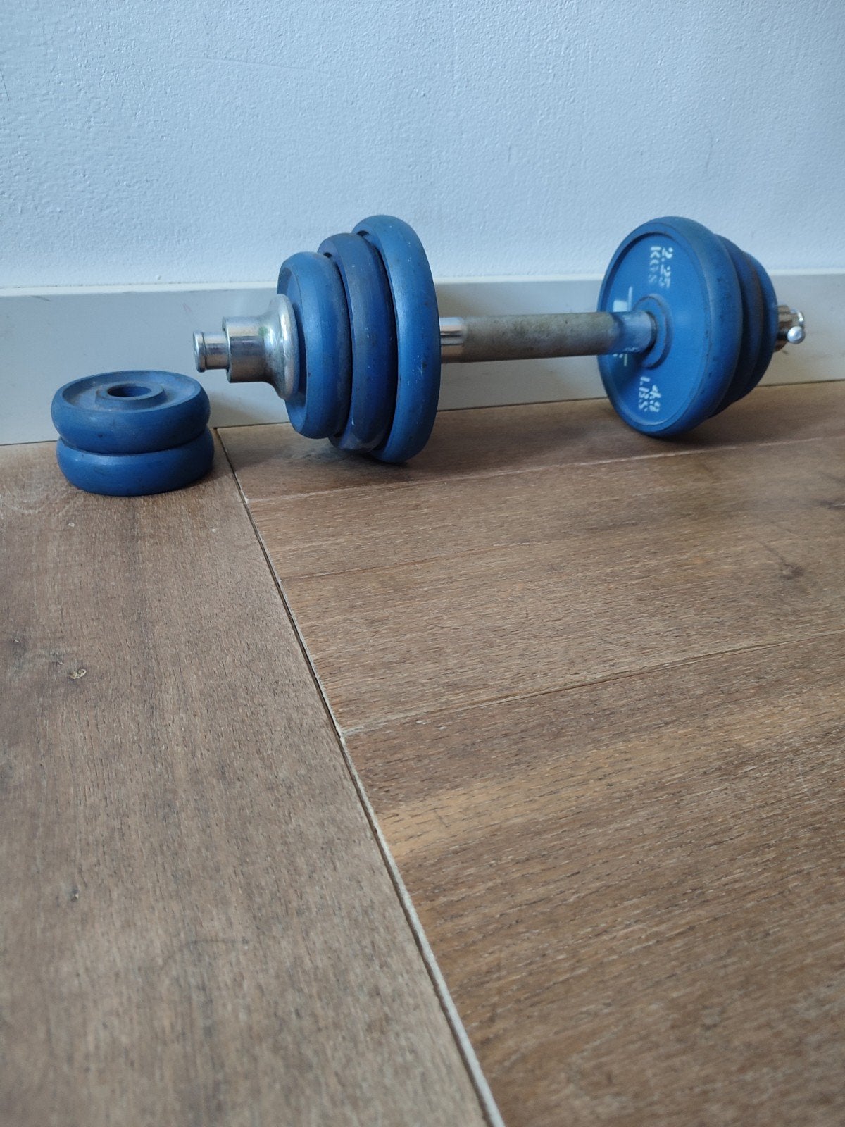 Gratis Verstelbare Dumbbell Set - Blauw (tot 10 kg) t.e.a.b., Sport en Fitness, Ophalen, Gebruikt, Rug, Dumbbell