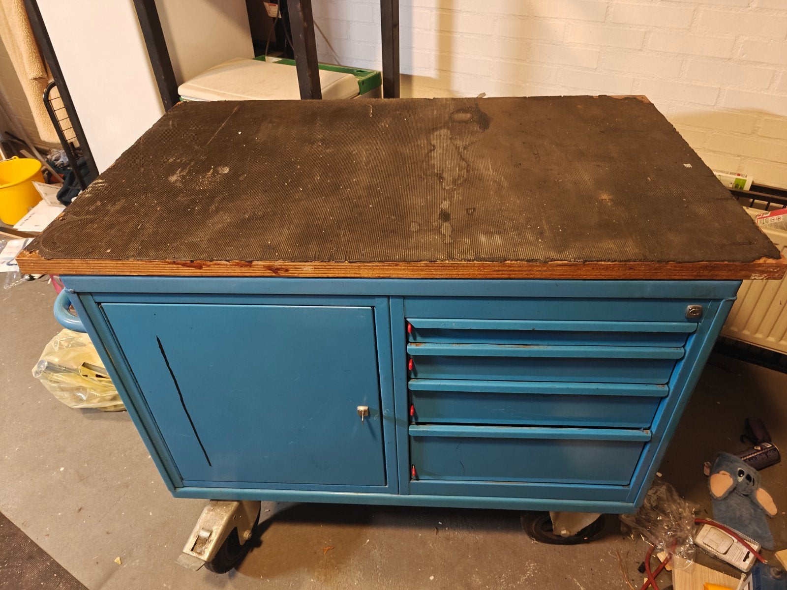 Stalen Gereedschapskar met Hardhouten Werkblad en Lades, Doe-het-zelf en Verbouw, Werkbanken, Ophalen, Gebruikt, 70 tot 120 cm