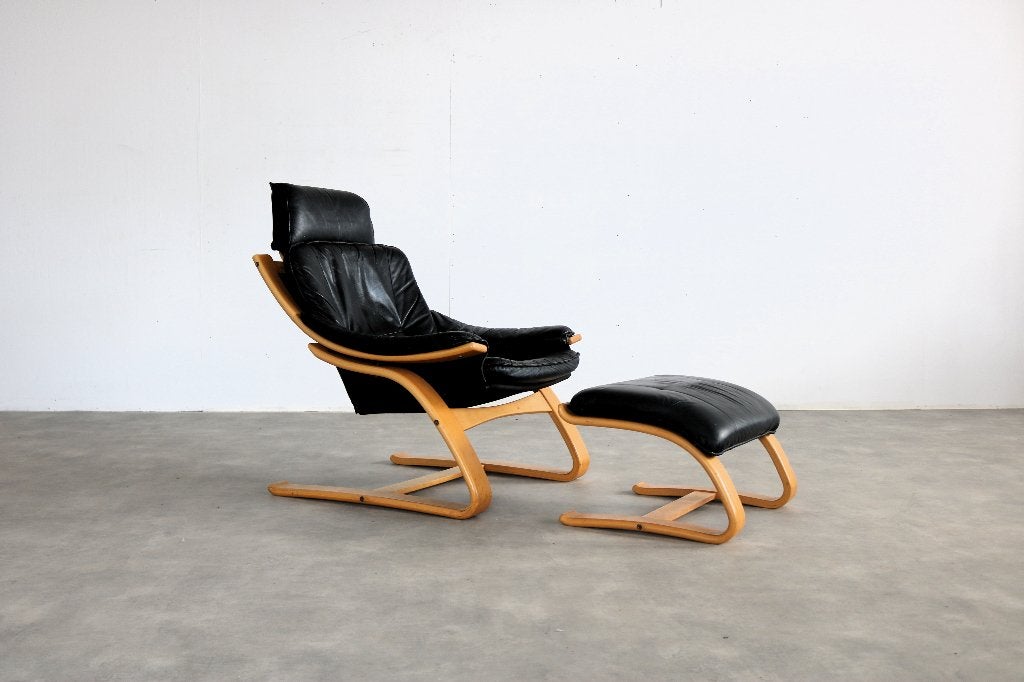 Vintage fauteuil met hocker | easy chair | jaren 70 | zweeds, Gebruikt, ., 75 tot 100 cm, Ophalen of Verzenden