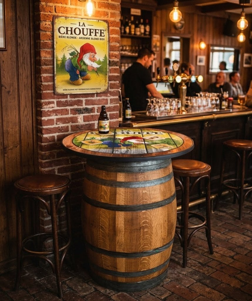 La Chouffe statafel van wijn vat, Ophalen, Nieuw, Reclamebord, Plaat of Schild, Overige merken