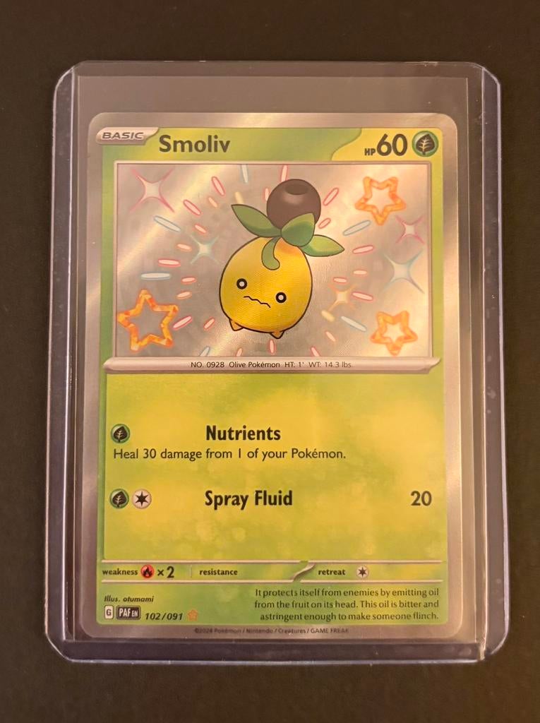 Smoliv 102/091 | Paldean Fates baby shiny kaart, Ophalen of Verzenden, Zo goed als nieuw, Losse kaart