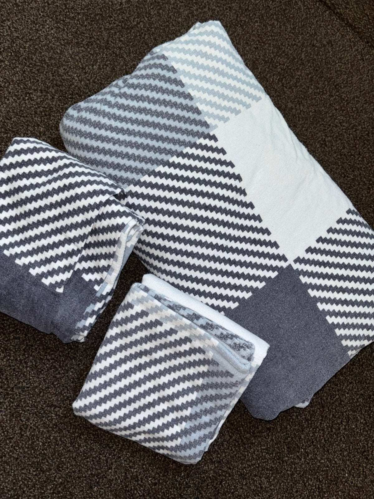 Flanel Dekbedovertrek 200x220 cm - blauw zigzag patroon, Dekbedovertrek, Overige materialen, Tweepersoons, Ophalen of Verzenden