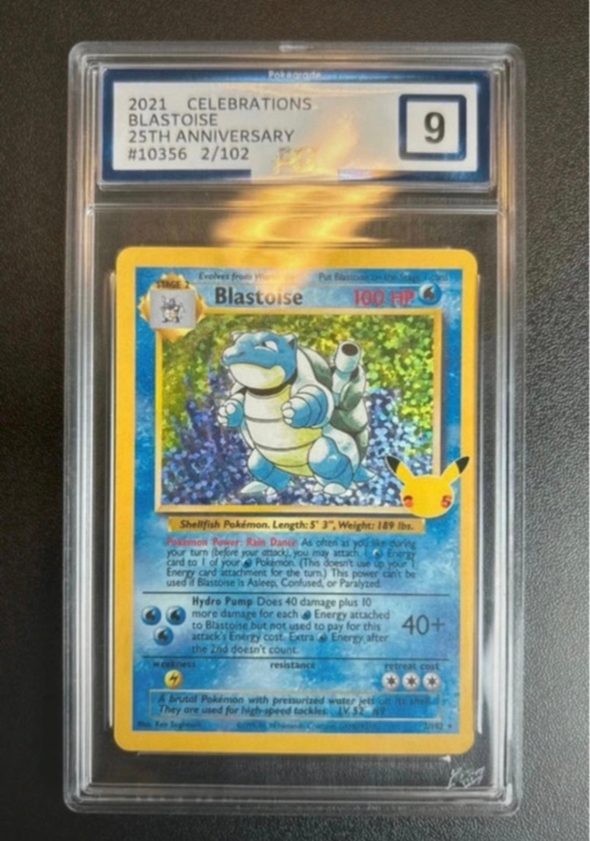 Pokémon Kaart Blastoise Holo 2/102 Celebrations PG9, Ophalen of Verzenden, Zo goed als nieuw, Losse kaart