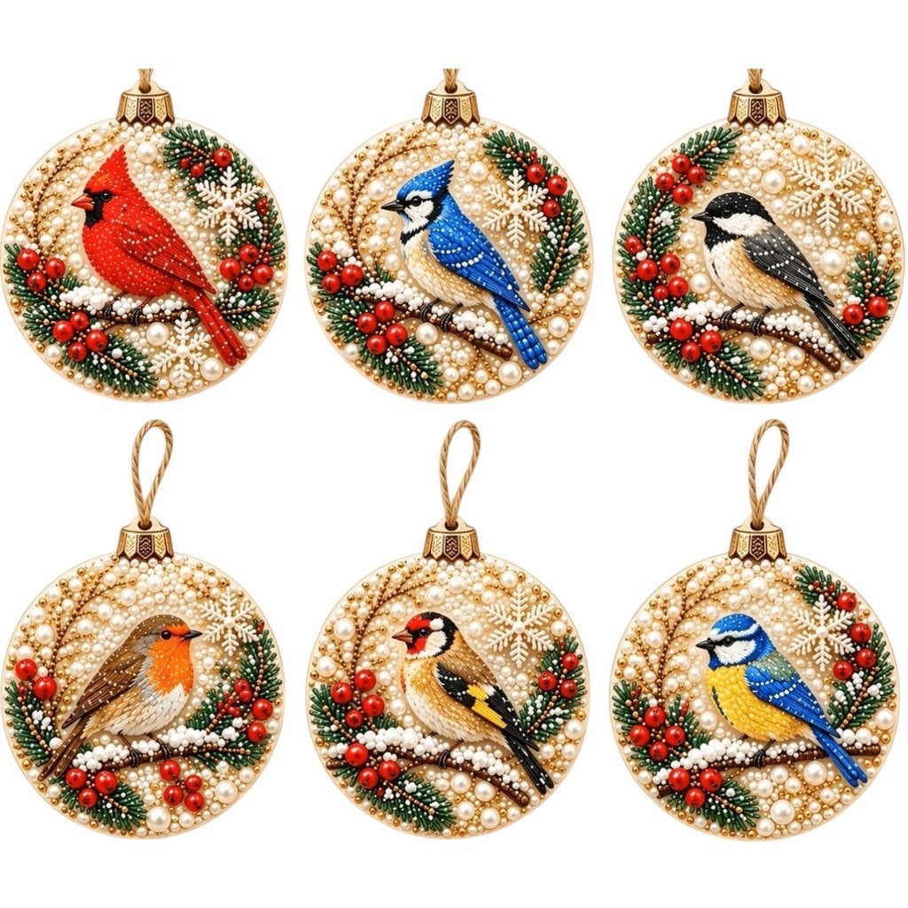 Diamond Painting kerst hanger vogels 6 stuks nr 2120, Verzenden, Nieuw, Kerstmis, Diamond painting