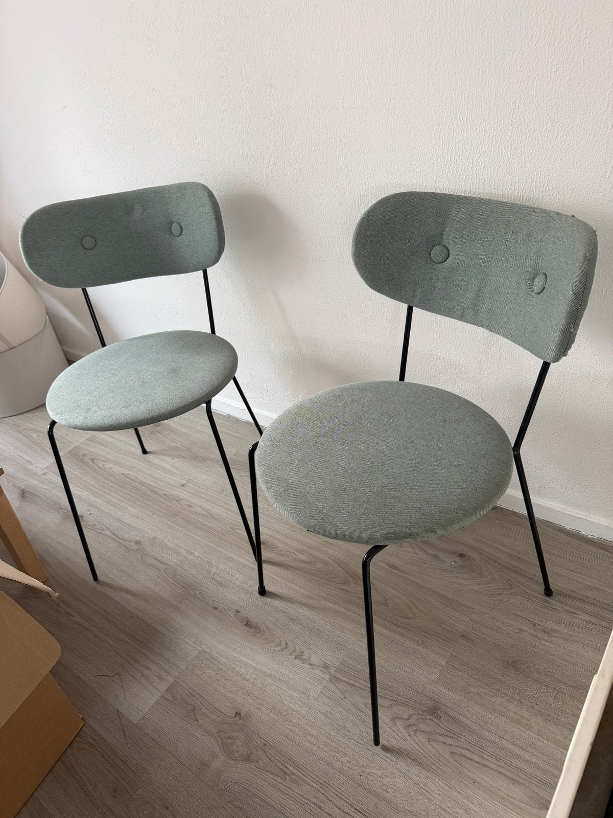 4 stoelen - Groen/Grijs met zwart metalen onderstel, Ophalen, Gebruikt, Twee, Overige kleuren