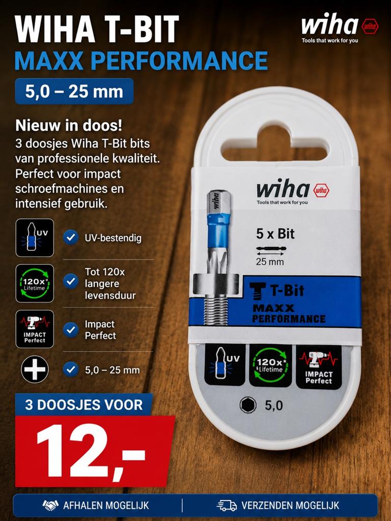 Wiha T-Bit MAXX Performance – 5.0 – 25 mm, Ophalen of Verzenden, Nieuw, 128 GB