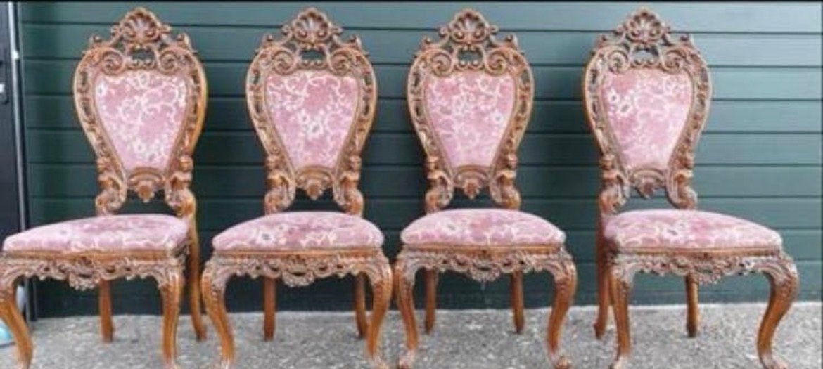 Set van 4 Barok Eetkamerstoelen - Rijkelijk Versierd, Ophalen