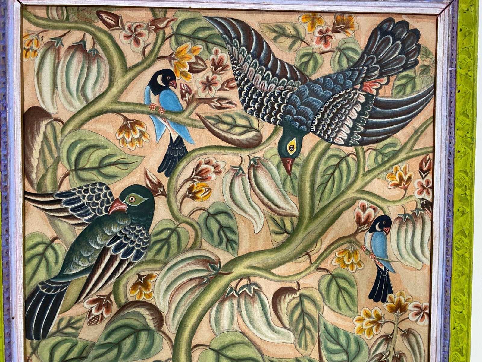 Balinees Schilderij met Vogels - A. Ngurah Ubud Bali, Ophalen, Meerkleurig, Schilderij, Textiel