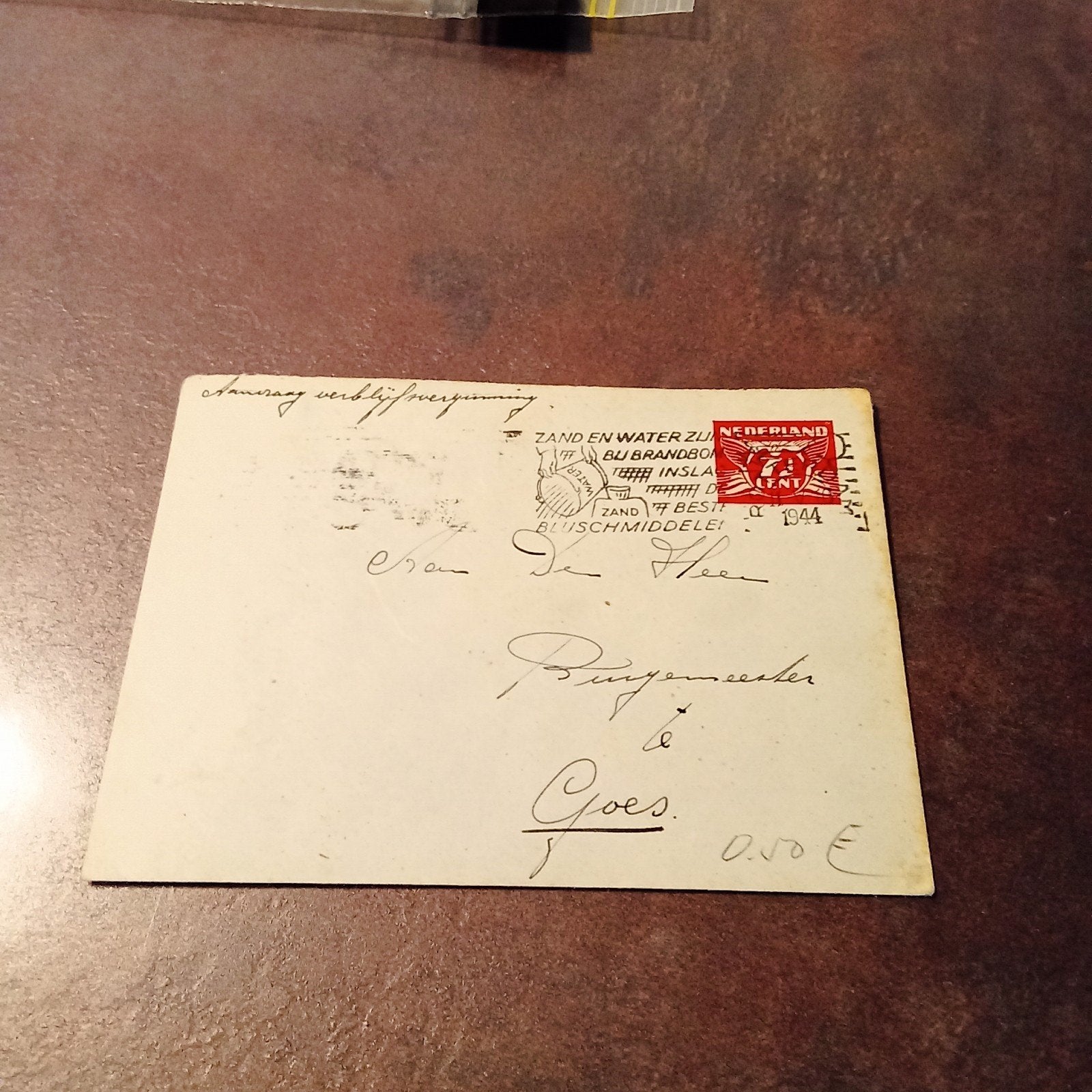 Oude envelop met tekst aanvraag verblijfsvergunning 1944, Ophalen of Verzenden, Landmacht, Nederland