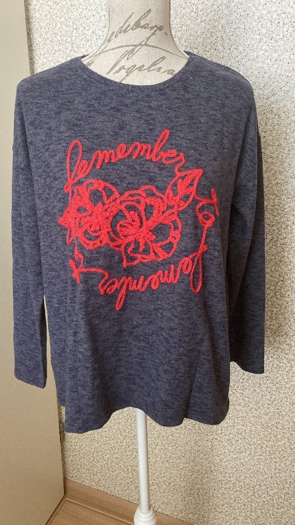 Blauwgrijs trui met rood geborduurd opschrift maat L - ZARA, Kleding | Dames, Truien en Vesten, Blauw, Zara, Maat 42/44 (L), Ophalen of Verzenden