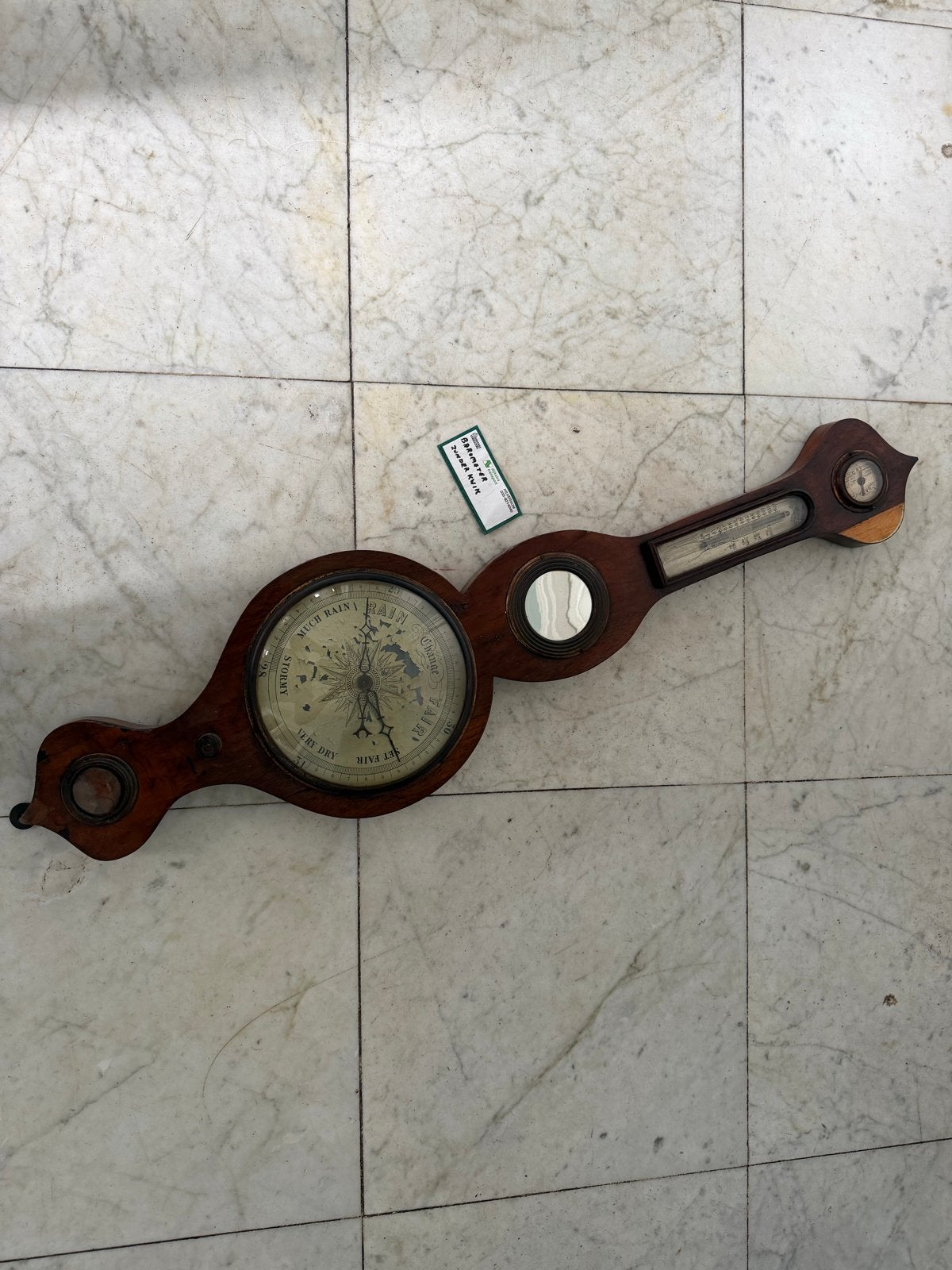 Antieke Barometer met Thermometer en Spiegel, Ophalen of Verzenden, Gebruikt, Barometer