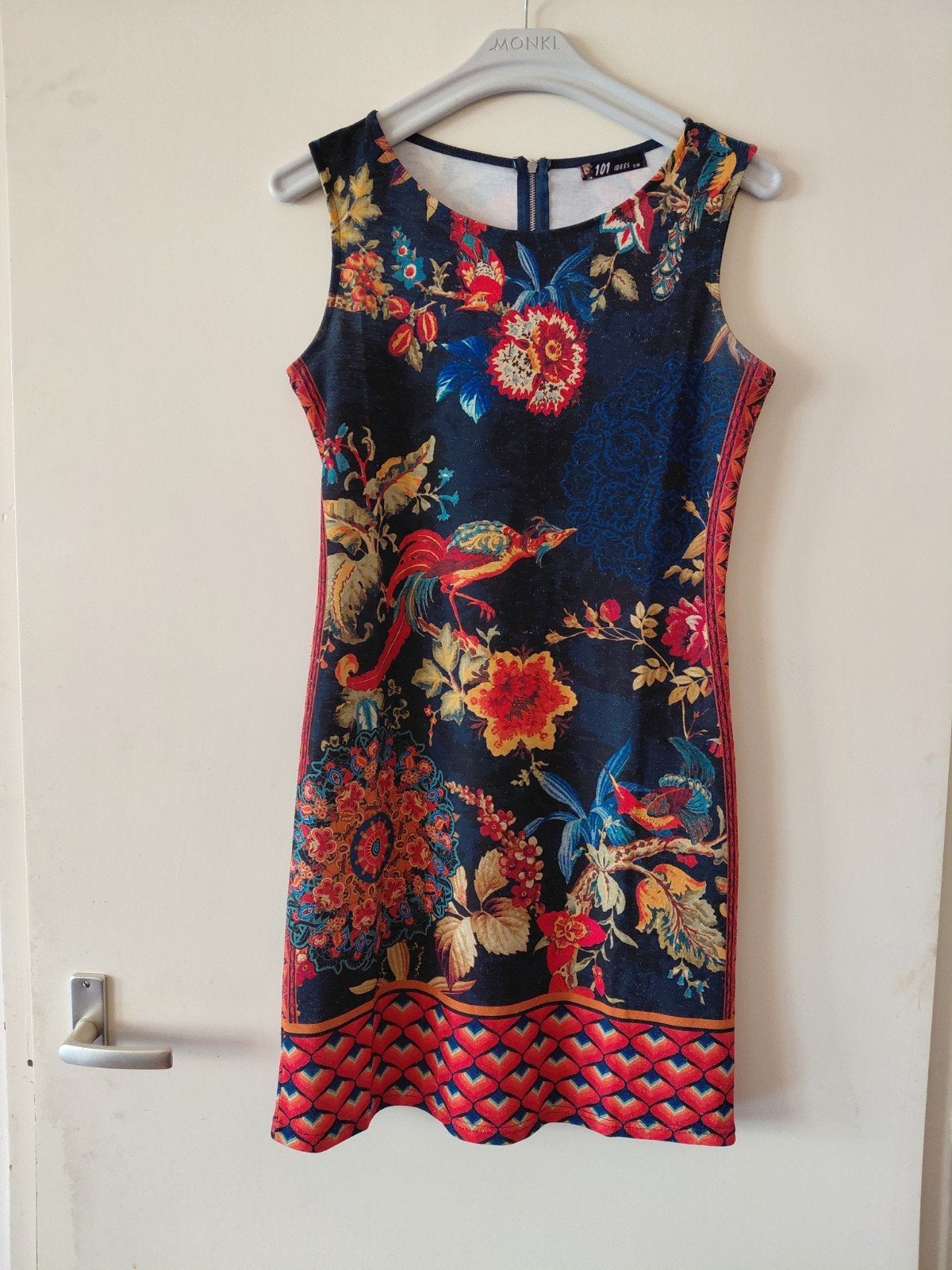 101 Idees Jurk met Bloemen- en Vogelprint, Blauw, Ophalen of Verzenden, Zo goed als nieuw, 101 Idees