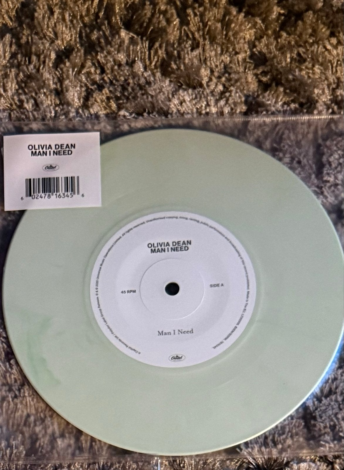 Olivia Dean – Man I Need (Groen Gemarmerd 7" Vinyl), Cd's en Dvd's, 7 inch, Colored vinyl, Ophalen of Verzenden, Zo goed als nieuw