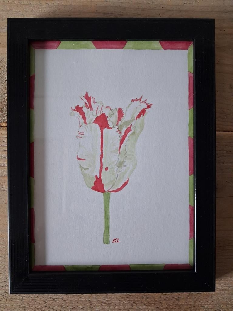 Aquarel schilderij: Rode Tulp, 20x15 cm, Ophalen of Verzenden